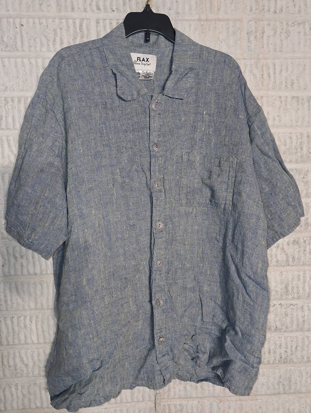 Flax Casual Short-Sleeve Button-Up Shirt in Heather Blue Small